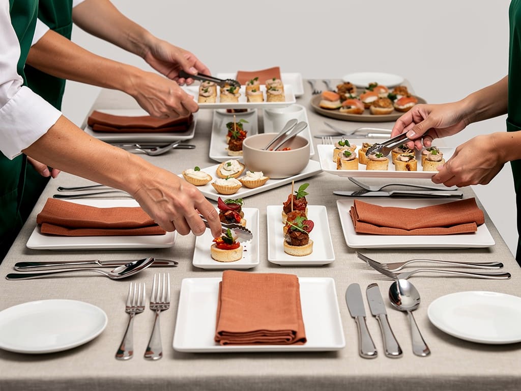 Squadra che prepara un buffet a domicilio